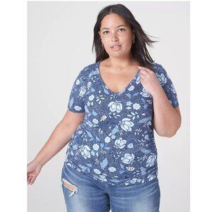 Lane Bryant Blue White Floral Patterned V-Neck Short Sleeve Blouse Size‎ 26/28